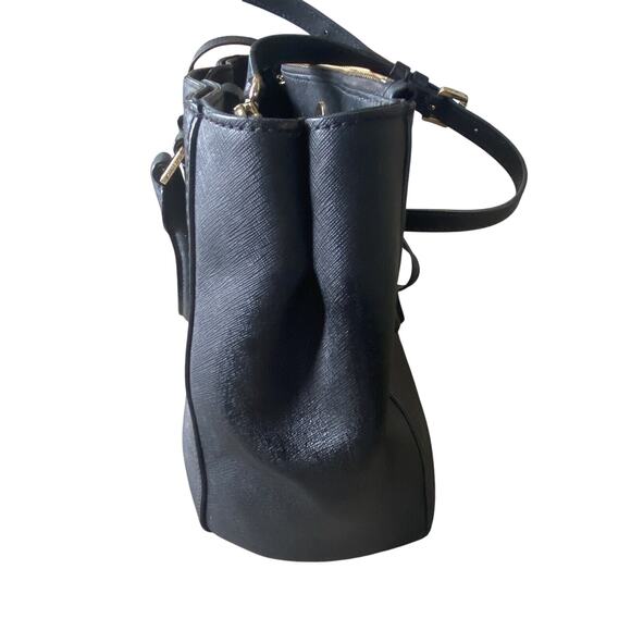 Michael Kors Black Leather Handbag Crossbody Gold Tone Hardware 8 Pockets - Picture 15 of 16